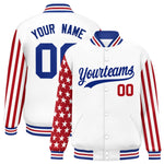 Custom White Red American Flag Varsity Full-Snap Raglan Sleeves Letterman Bomber Jacket | BuyFootballJersey