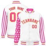 Custom White Pink American Flag Varsity Full-Snap Raglan Sleeves Letterman Bomber Jacket | BuyFootballJersey