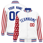 Custom White Red American Flag Varsity Full-Snap Raglan Sleeves Letterman Bomber Jacket | BuyFootballJersey