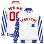 Custom White Royal American Flag Varsity Full-Snap Raglan Sleeves Letterman Bomber Jacket | BuyFootballJersey