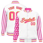 Custom White Pink American Flag Varsity Full-Snap Raglan Sleeves Letterman Bomber Jacket | BuyFootballJersey