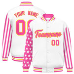 Custom White Pink American Flag Varsity Full-Snap Raglan Sleeves Letterman Bomber Jacket | BuyFootballJersey