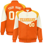 Custom Cream Orange Varsity Full-Snap Color Block Letterman Jacket | BuyFootballJersey