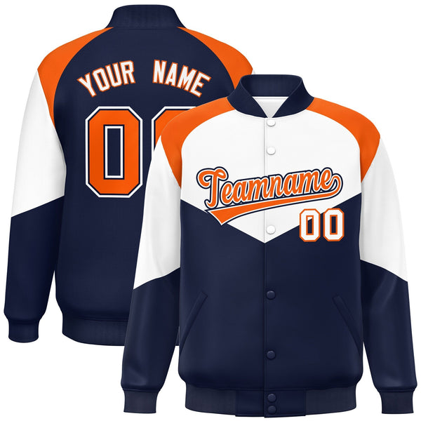 Custom White Navy Varsity Full-Snap Color Block Letterman Jacket | BuyFootballJersey