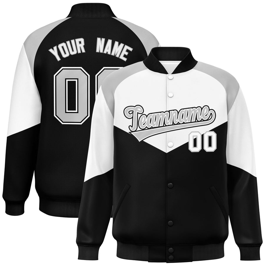 Custom White Black Varsity Full-Snap Color Block Letterman Jacket | BuyFootballJersey