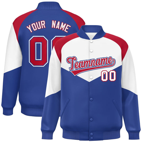 Custom White Royal Varsity Full-Snap Color Block Letterman Jacket | BuyFootballJersey