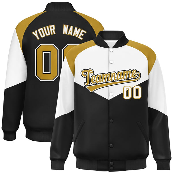 Custom White Black Varsity Full-Snap Color Block Letterman Jacket | BuyFootballJersey