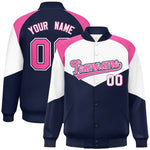 Custom White Navy Varsity Full-Snap Color Block Letterman Jacket | BuyFootballJersey