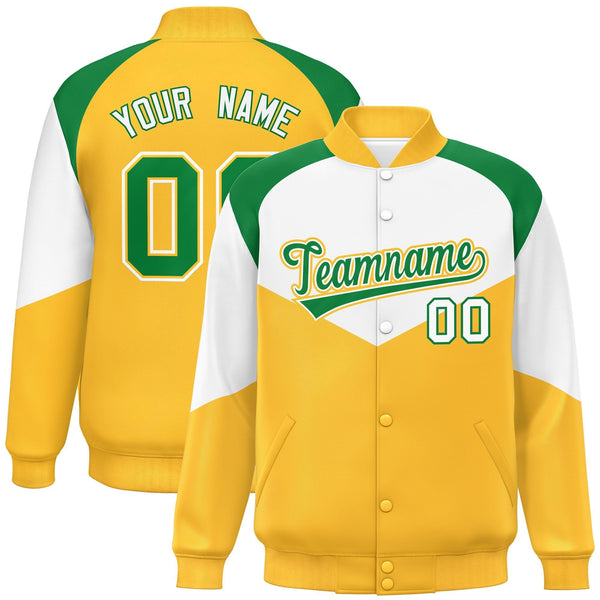 Custom White Gold Varsity Full-Snap Color Block Letterman Jacket | BuyFootballJersey