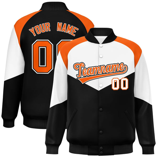 Custom White Black Varsity Full-Snap Color Block Letterman Jacket | BuyFootballJersey