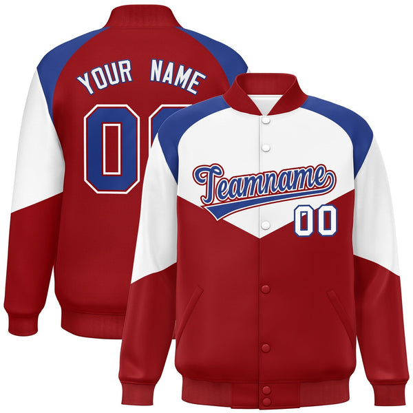 Custom White Red Varsity Full-Snap Color Block Letterman Jacket | BuyFootballJersey