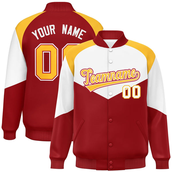 Custom White Red Varsity Full-Snap Color Block Letterman Jacket | BuyFootballJersey