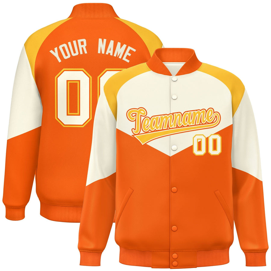 Custom Cream Orange Varsity Full-Snap Color Block Letterman Jacket | BuyFootballJersey