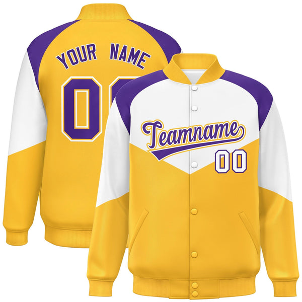 Custom White Gold Varsity Full-Snap Color Block Letterman Jacket | BuyFootballJersey