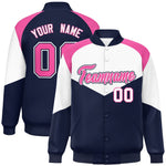 Custom White Navy Varsity Full-Snap Color Block Letterman Jacket | BuyFootballJersey