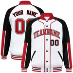 Custom White Black-Red Raglan Sleeves Varsity Full-Snap Letterman Baseball Jacket | BuyFootballJersey
