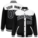 Custom White Black Color Block Bomber Varsity Baseball Jacket | BuyFootballJersey