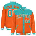 Custom Aqua Orange Color Block Bomber Varsity Baseball Jacket | BuyFootballJersey