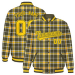 Custom Yellow Olive Varsity Full-Snap Plaid Pattern Letterman Baseball Jacket | BuyFootballJersey