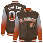 Custom Light Brown Gray-Texas Orange Gradient Varsity Full-Snap Raglan Sleeves Baseball Jacket | BuyFootballJersey
