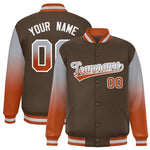 Custom Light Brown Gray-Texas Orange Gradient Varsity Full-Snap Raglan Sleeves Baseball Jacket | BuyFootballJersey
