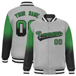 Custom Gray Teal-Black Gradient Varsity Full-Snap Raglan Sleeves Baseball Jacket | BuyFootballJersey