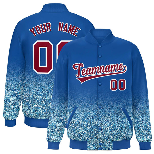 Custom Royal Varsity Full-Snap Sparkle-Effect Pattern Letterman Baseball Jacket | BuyFootballJersey