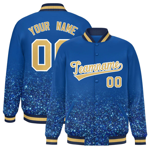 Custom Royal Varsity Full-Snap Sparkle-Effect Pattern Letterman Baseball Jacket | BuyFootballJersey