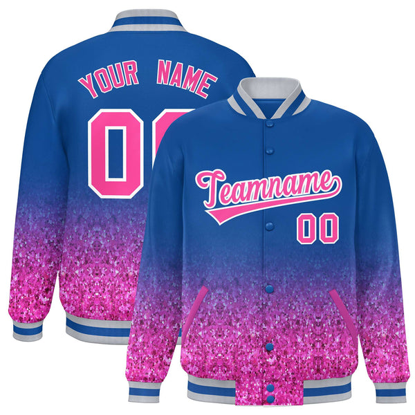 Custom Royal Varsity Full-Snap Sparkle-Effect Pattern Letterman Baseball Jacket | BuyFootballJersey