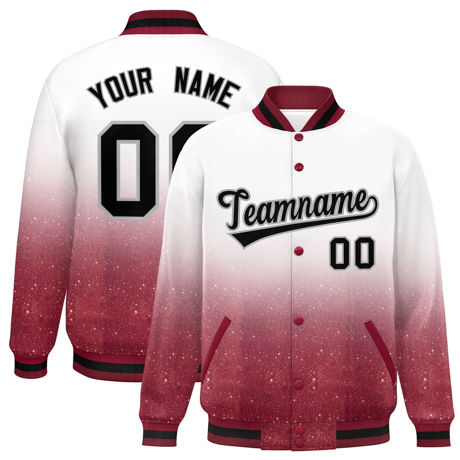 Custom White Varsity Full-Snap Sparkle-Effect Pattern Letterman Baseball Jacket | BuyFootballJersey