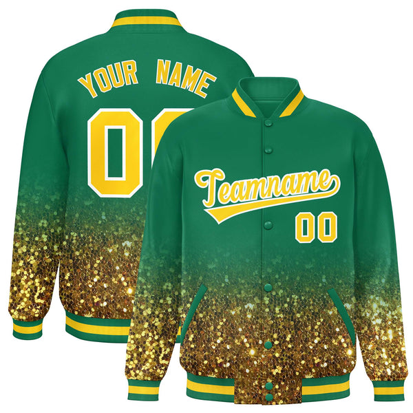 Custom Teal Varsity Full-Snap Sparkle-Effect Pattern Letterman Baseball Jacket | BuyFootballJersey