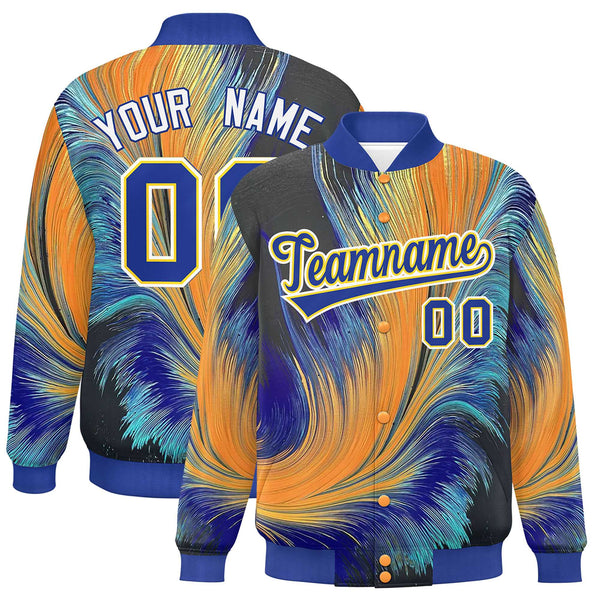 Custom Royal Varsity Full-Snap Feather Fluid Pattern Letterman Baseball Jacket | BuyFootballJersey