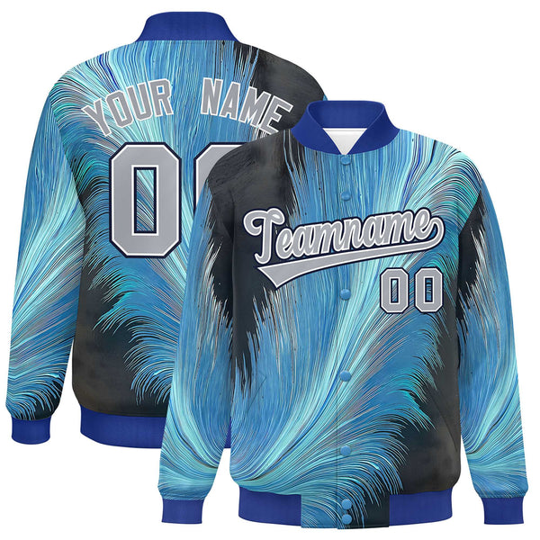 Custom Royal Varsity Full-Snap Feather Fluid Pattern Letterman Baseball Jacket | BuyFootballJersey