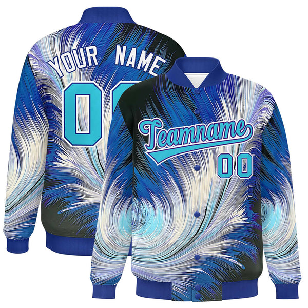 Custom Royal Varsity Full-Snap Feather Fluid Pattern Letterman Baseball Jacket | BuyFootballJersey