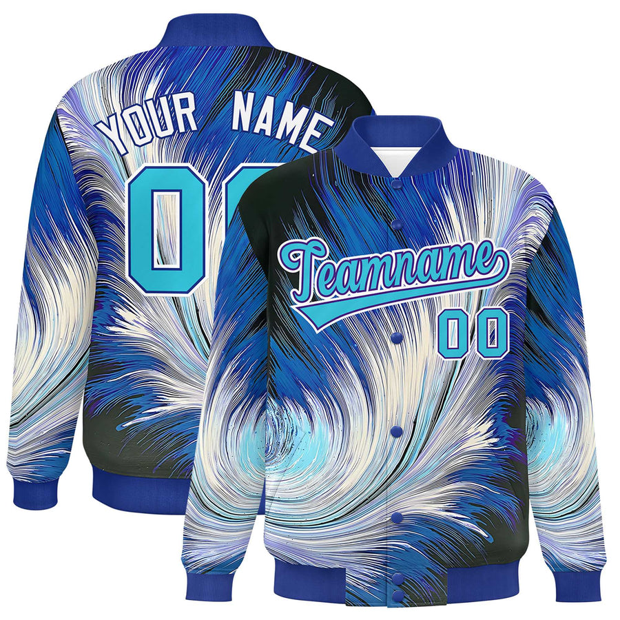Custom Royal Varsity Full-Snap Feather Fluid Pattern Letterman Baseball Jacket | BuyFootballJersey