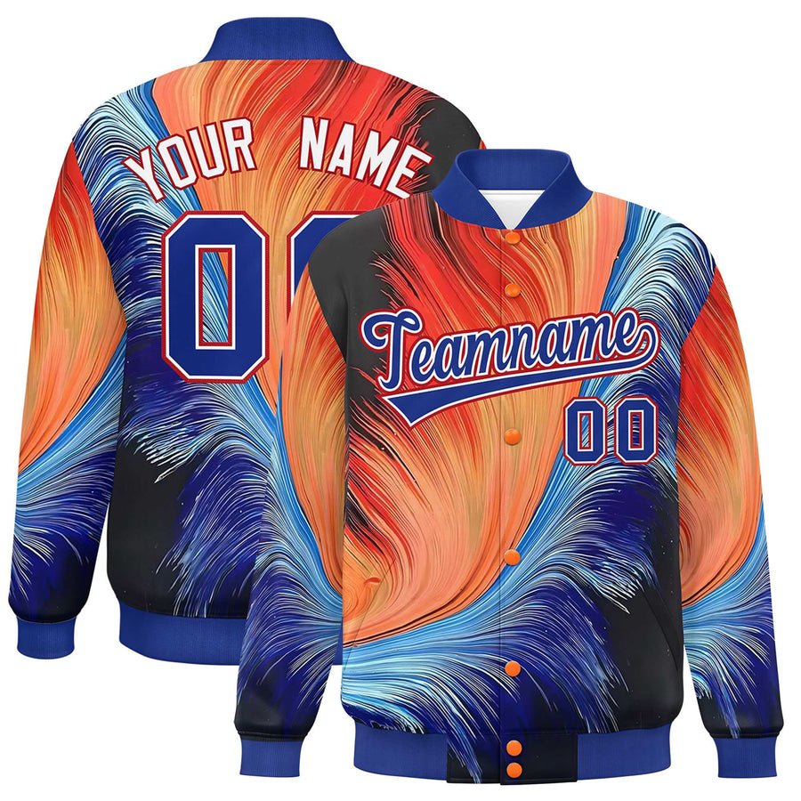Custom Royal Varsity Full-Snap Feather Fluid Pattern Letterman Baseball Jacket | BuyFootballJersey