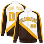 Custom White Brown Raglan Sleeves Varsity Full-Snap Letterman Baseball Jacket | BuyFootballJersey