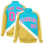 Custom Sky Blue Khaki Raglan Sleeves Varsity Full-Snap Letterman Baseball Jacket | BuyFootballJersey