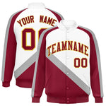 Custom White Crimson Raglan Sleeves Varsity Full-Snap Letterman Baseball Jacket | BuyFootballJersey