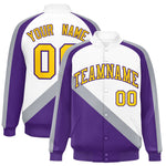 Custom White Purple Raglan Sleeves Varsity Full-Snap Letterman Baseball Jacket | BuyFootballJersey