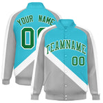 Custom Sky Blue Gray Raglan Sleeves Varsity Full-Snap Letterman Baseball Jacket | BuyFootballJersey
