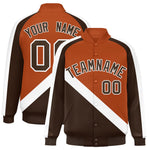 Custom Texas Orange Brown Raglan Sleeves Varsity Full-Snap Letterman Baseball Jacket | BuyFootballJersey
