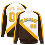 Custom White Brown Raglan Sleeves Varsity Full-Snap Letterman Baseball Jacket | BuyFootballJersey