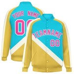 Custom Sky Blue Khaki Raglan Sleeves Varsity Full-Snap Letterman Baseball Jacket | BuyFootballJersey