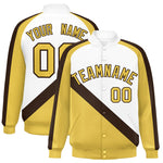 Custom White Khaki Raglan Sleeves Varsity Full-Snap Letterman Baseball Jacket | BuyFootballJersey