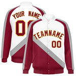 Custom White Crimson Raglan Sleeves Varsity Full-Snap Letterman Baseball Jacket | BuyFootballJersey