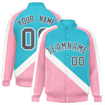 Custom Sky Blue Light Pink Raglan Sleeves Varsity Full-Snap Letterman Baseball Jacket | BuyFootballJersey