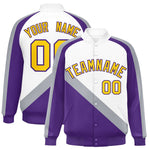 Custom White Purple Raglan Sleeves Varsity Full-Snap Letterman Baseball Jacket | BuyFootballJersey