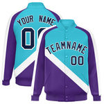 Custom Sky Blue Purple Raglan Sleeves Varsity Full-Snap Letterman Baseball Jacket | BuyFootballJersey