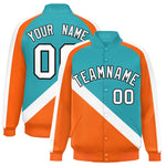 Custom Aqua Orange Raglan Sleeves Varsity Full-Snap Letterman Baseball Jacket | BuyFootballJersey